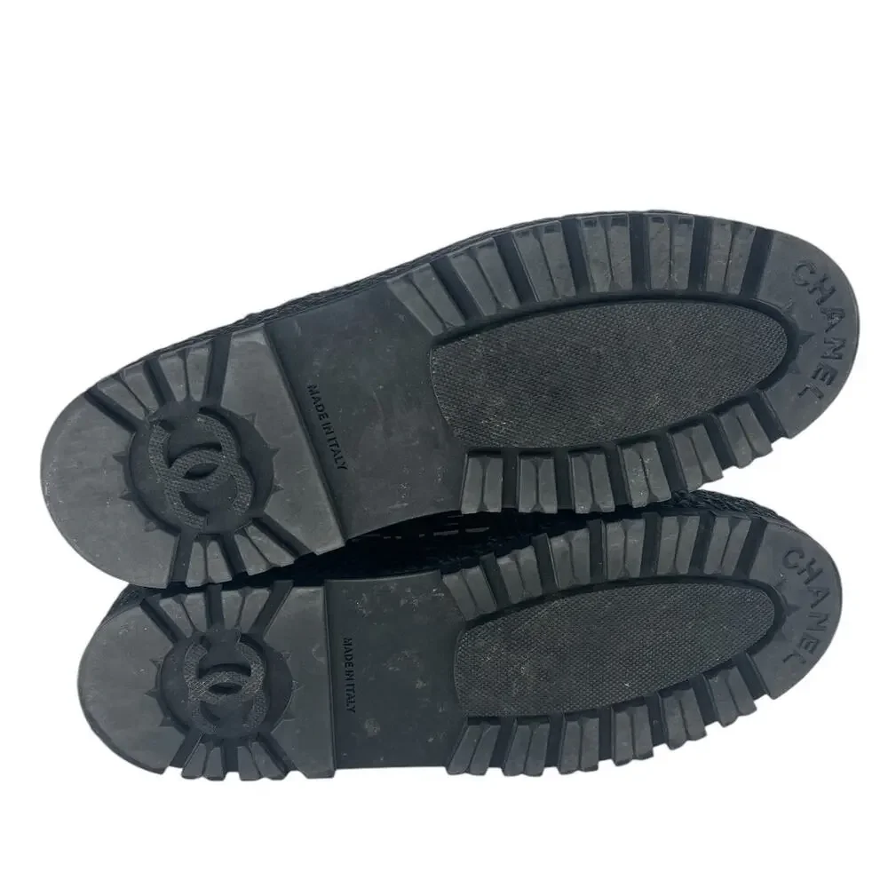 Chanel 2021 CC Logo Tweed Cap Toe Lace-Up‎ Combat Boots Size 37